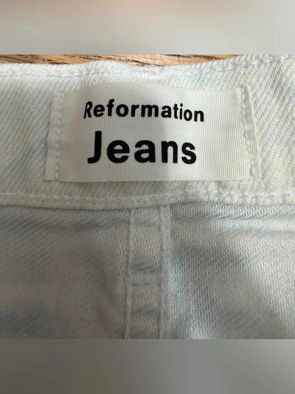 Reformation Fawcett High Rise Straight Raw Hem White Wash Tie-Dye Jeans Sz 28